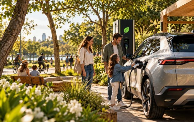 Vehículo eléctrico conectado a un punto de carga