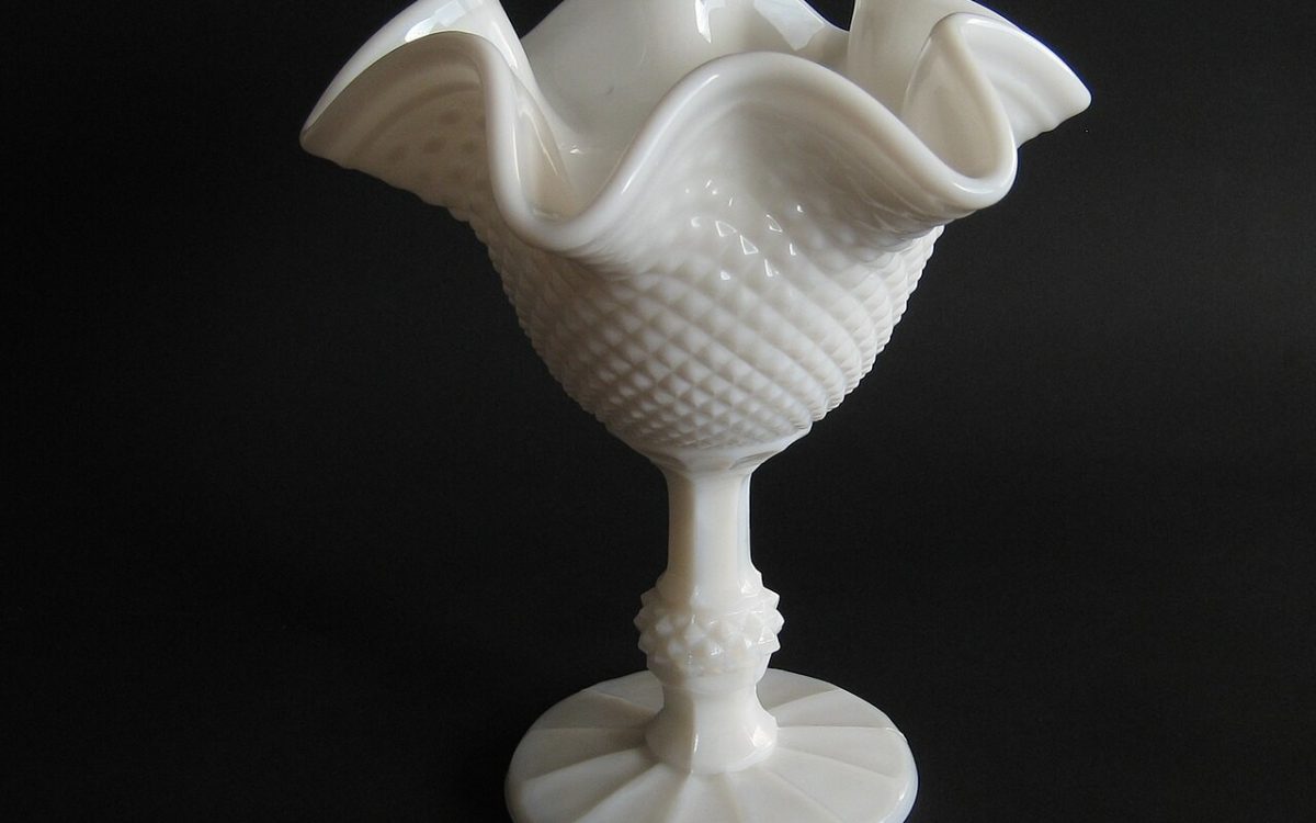 Pedestal milk glass bowl